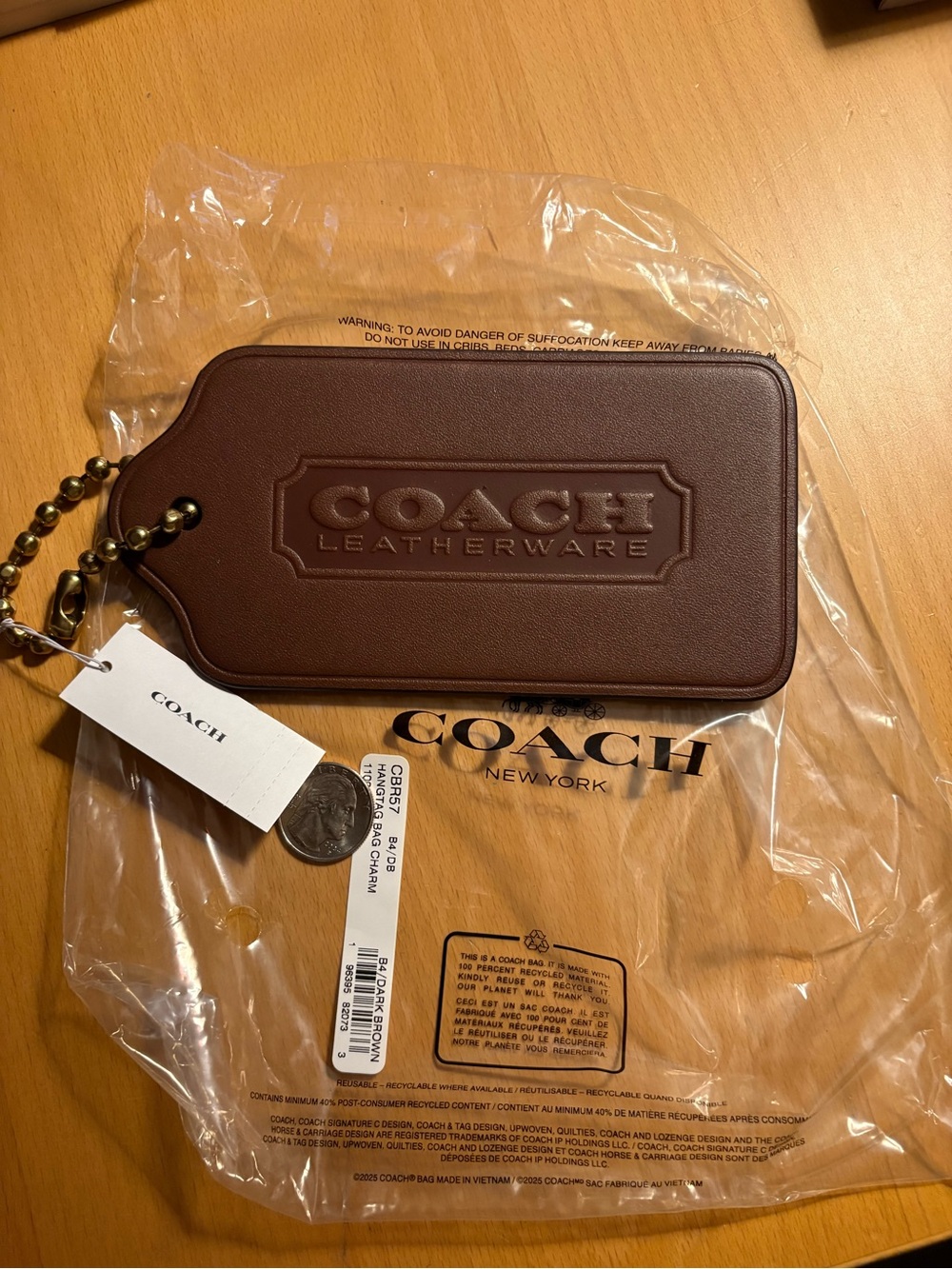Coach XL HANG TAG Brown with Ball Chain - Picture 3 of 4